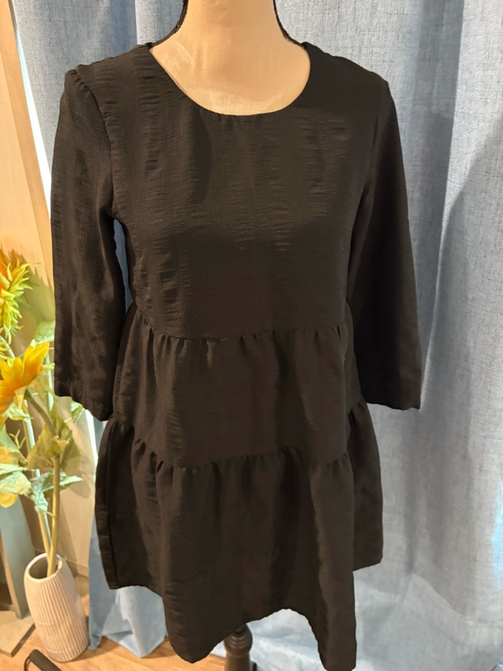 Crystal Doll Black Textured Tunic Top